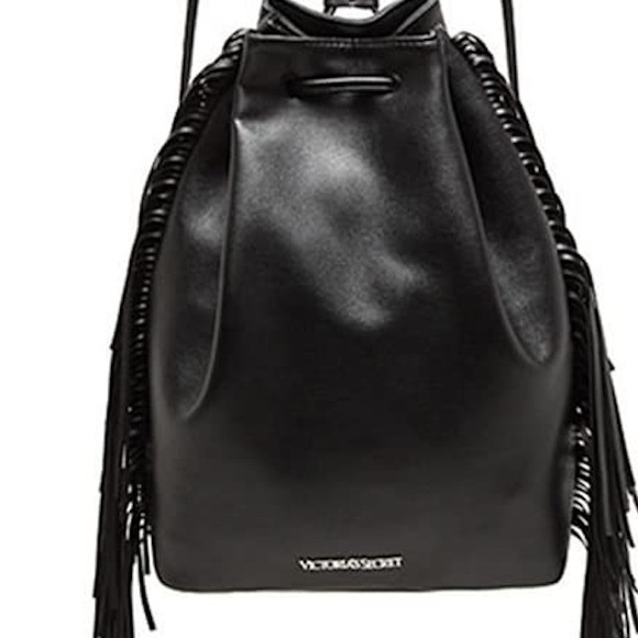Victoria secret black fringe bucket backpack - Picture 5 of 16